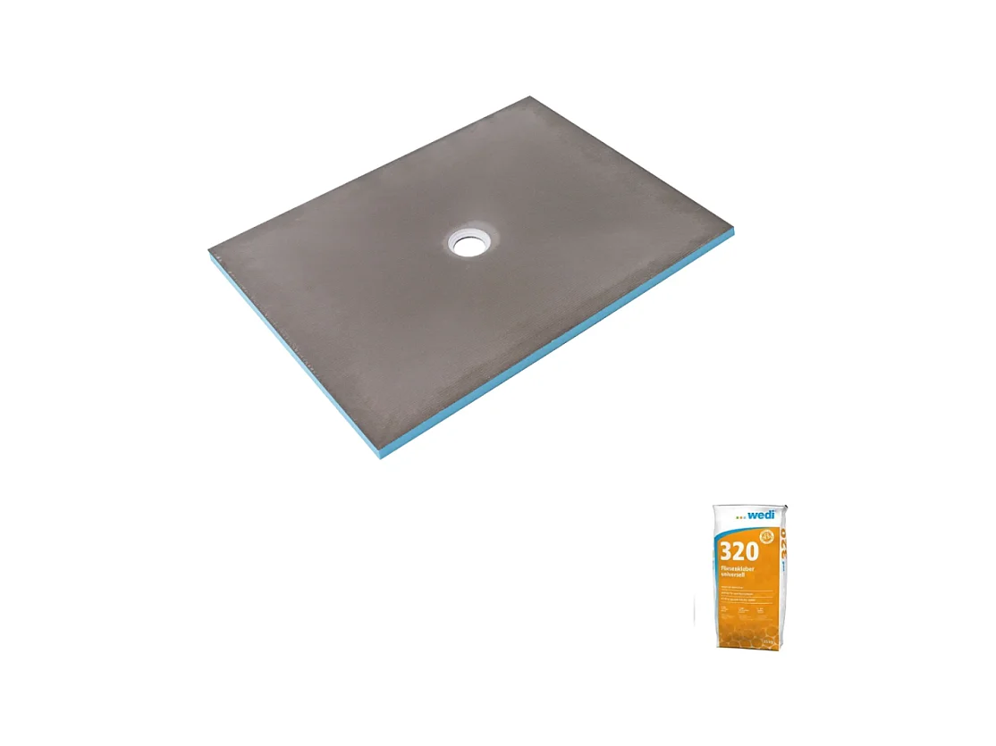 Receveur de douche à carreler 90 x 75 WEDI Fundo Primo rectangle écoulement centré + colle 320