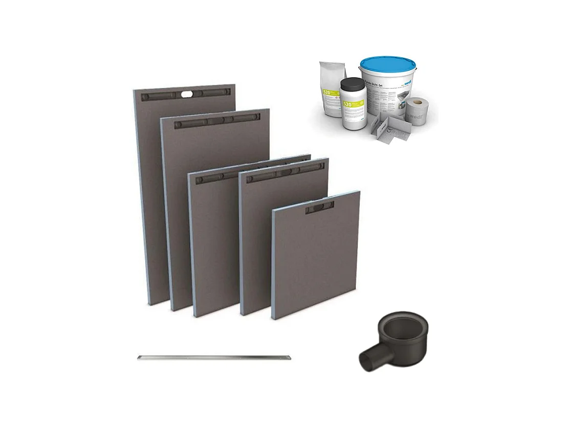 Receveur à carreler WEDI Fundo Riolito Neo + barrette de finition + bonde horizontal + kit d'étanchéité 140 x 90 cm