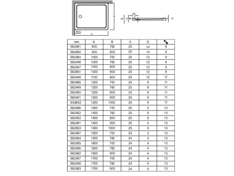 Receveur de douche antidérapant 170 x 90 cm JACOB DELAFON Flight rectangle blanc