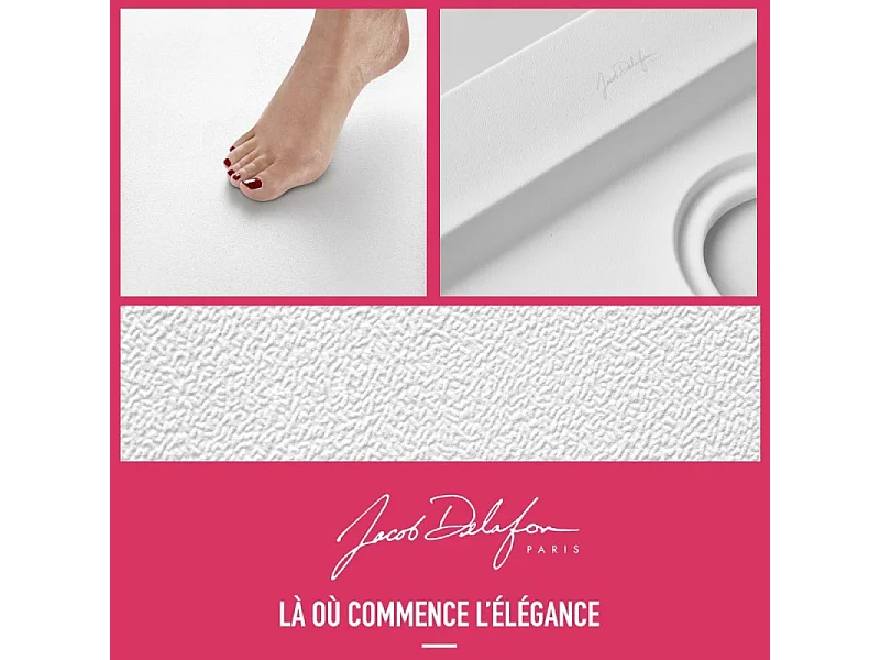 Receveur de douche antidérapant 170 x 90 cm JACOB DELAFON Flight rectangle blanc