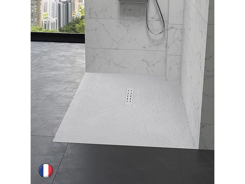 KINEDO Receveur antidérapant 140 x 90 Kinestone biolith rectangle blanc