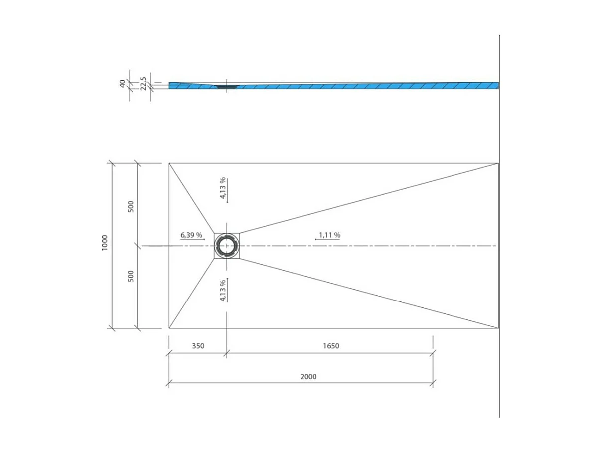 Receveur de douche à carreler 200 x 100 WEDI Fundo Primo écoulement excentré + bonde horizontale + kit d'étanchéité + colle 320