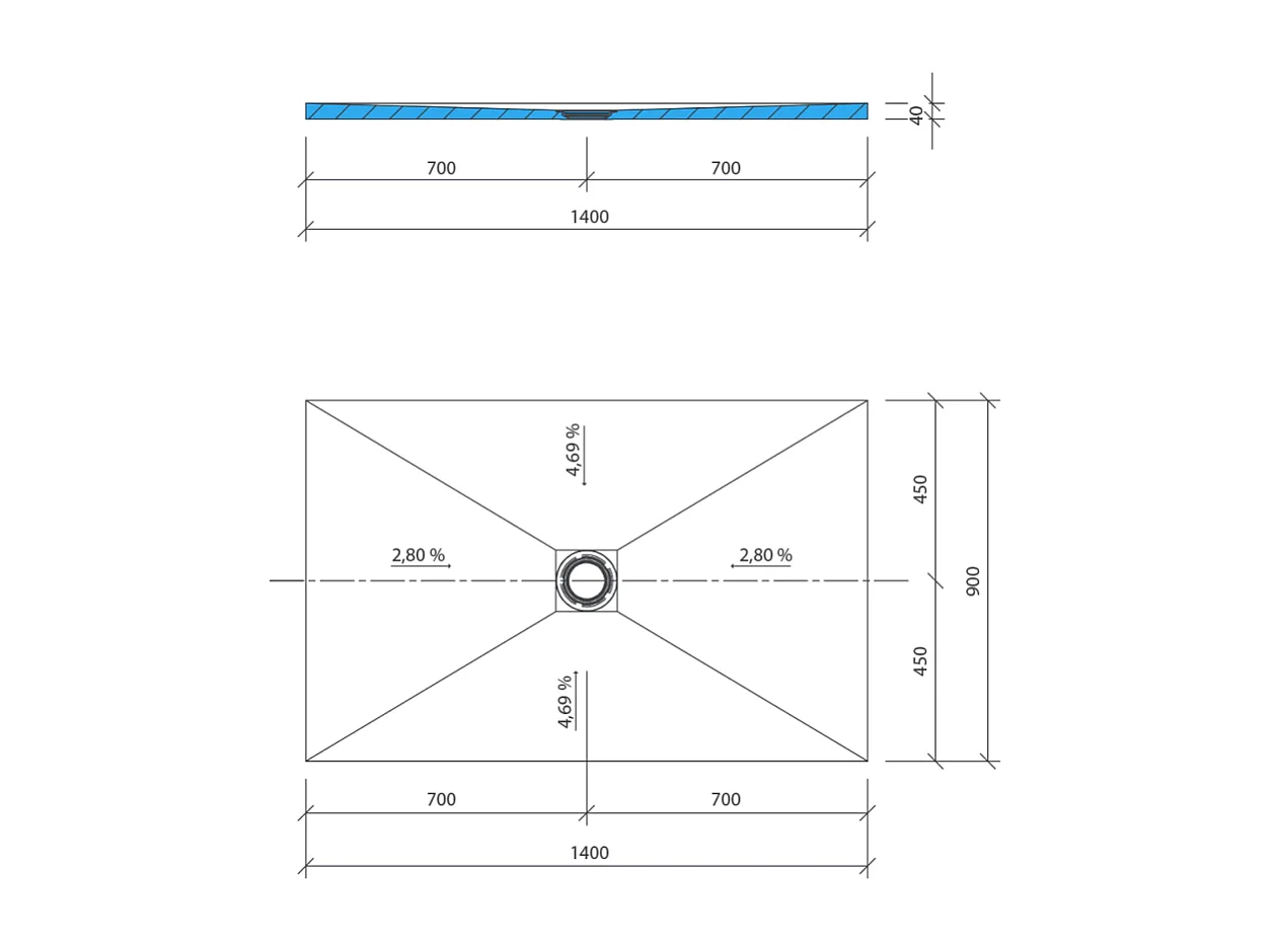 Receveur de douche à carreler 140 x 90 WEDI Fundo Primo rectangle écoulement centré