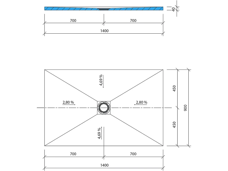 Receveur de douche à carreler WEDI Fundo Primo 140 cm x 90 cm rectangulaire