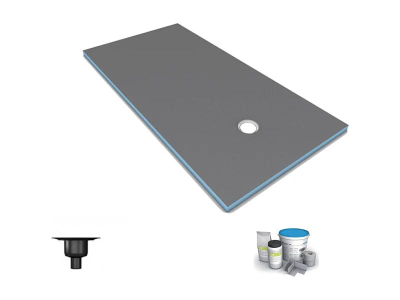 Receveur de douche à carreler 160 x 100 WEDI Fundo Primo rectangle écoulement excentré + bonde verticale + kit d'étanchéité