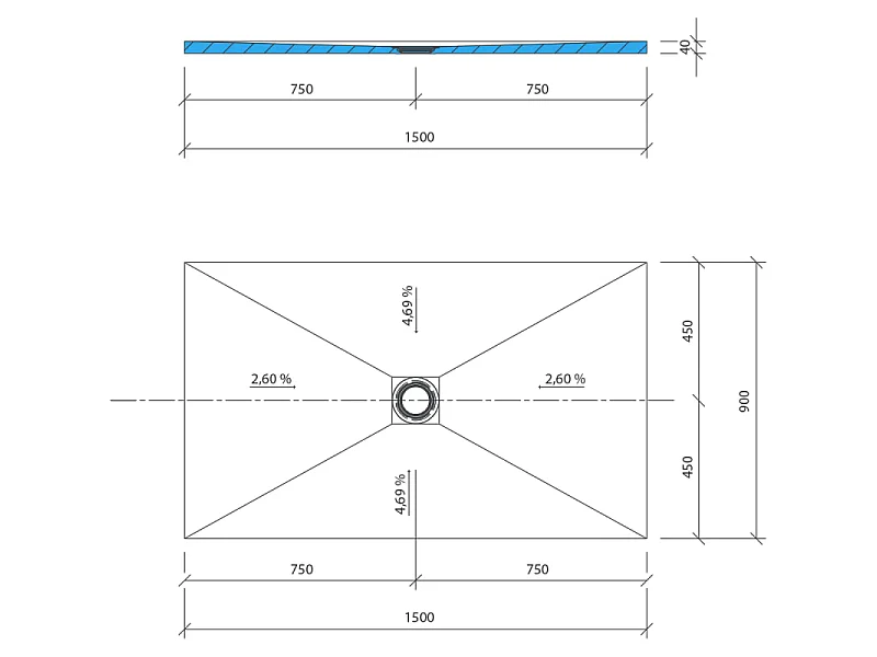 Receveur de douche à carreler WEDI Fundo Primo 150 cm x 90 cm rectangulaire