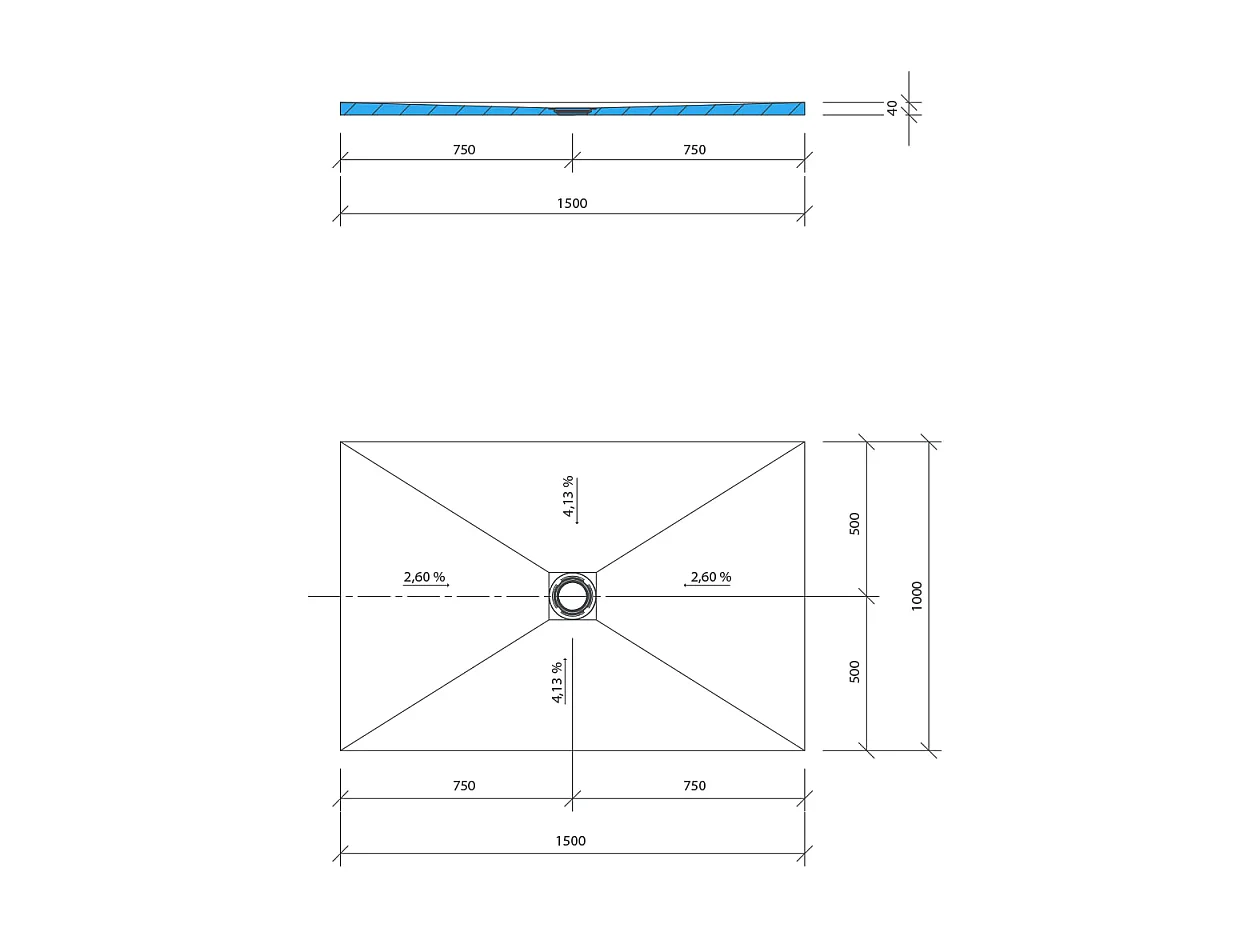 Receveur de douche à carreler 150 x 100 WEDI Fundo Primo rectangle écoulement centré