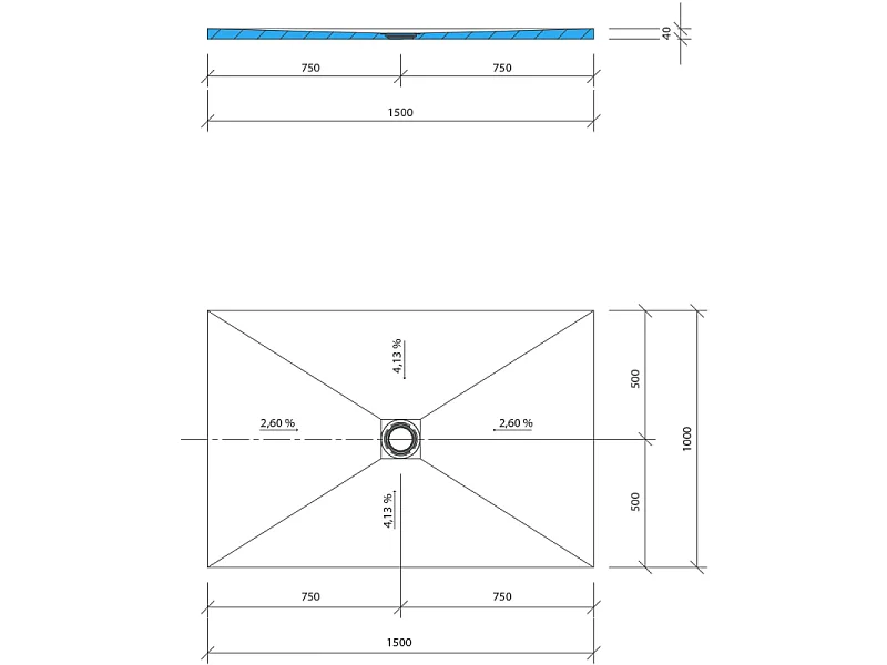 Receveur de douche à carreler WEDI Fundo Primo 150 cm x 100 cm rectangulaire