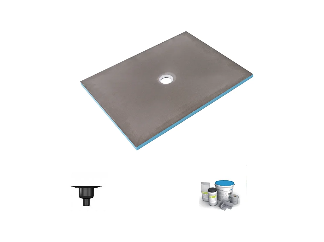 Receveur de douche à carreler 140 x 90 WEDI Fundo Primo rectangle écoulement centré + bonde verticale + kit d'étanchéité