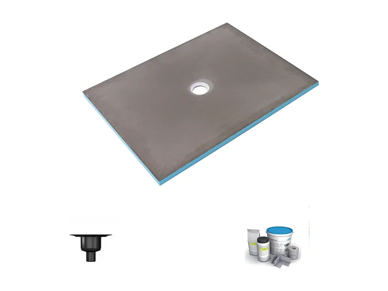 Receveur de douche à carreler 140 x 90 WEDI Fundo Primo rectangle écoulement centré + bonde verticale + kit d'étanchéité