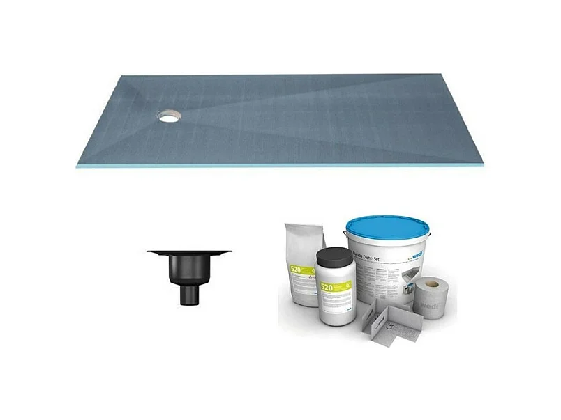 Receveur de douche à carreler 180 x 90 WEDI Fundo Primo rectangle écoulement excentré + bonde verticale + kit d'étanchéité