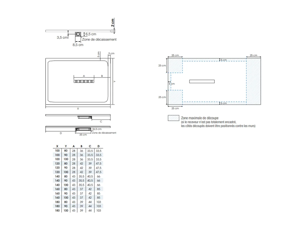 KINEDO Receveur antidérapant 120 x 90 Kinestone biolith rectangle blanc