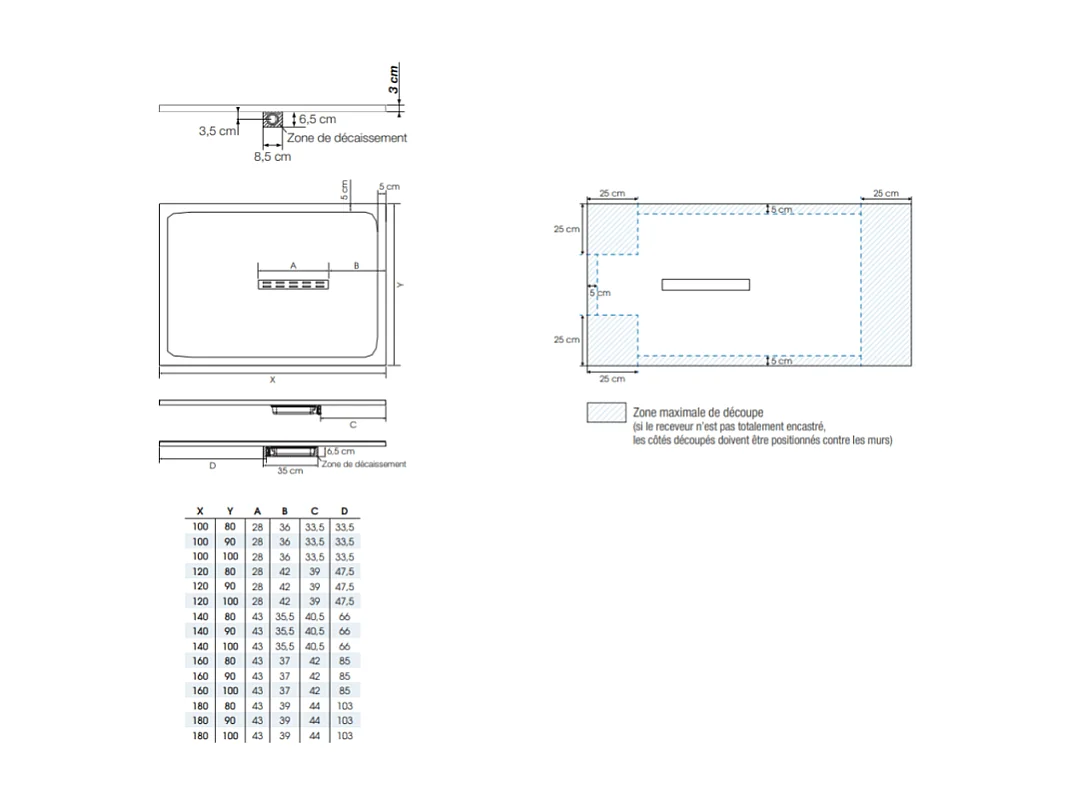 KINEDO Receveur antidérapant 120 x 90 Kinestone biolith rectangle blanc