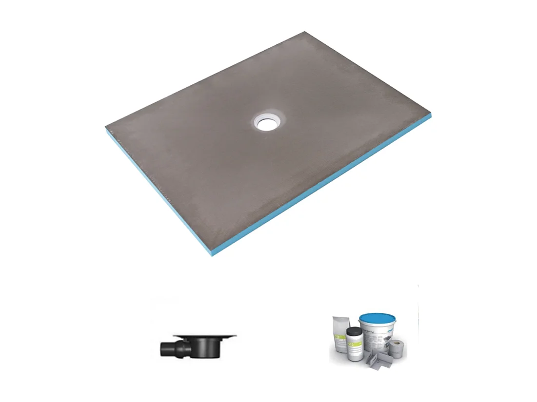 Receveur de douche à carreler 150 x 90 WEDI Fundo Primo rectangle écoulement centré + bonde horizontale + kit d'étanchéité