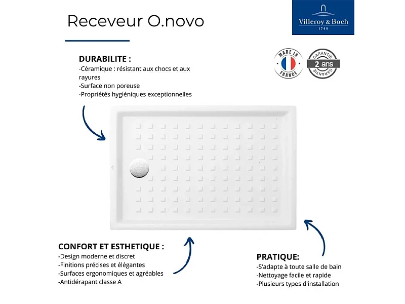 Receveur 100 x 80 VILLEROY ET BOCH O Novo ceramique rectangle blanc