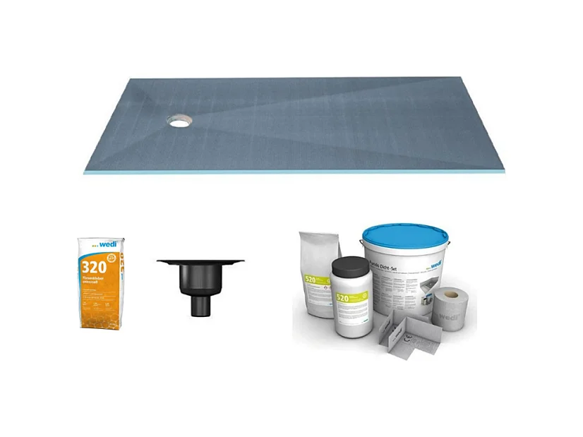 Receveur de douche à carreler 180 x 90 WEDI Fundo Primo écoulement excentré + bonde verticale + kit d'étanchéité + colle 320