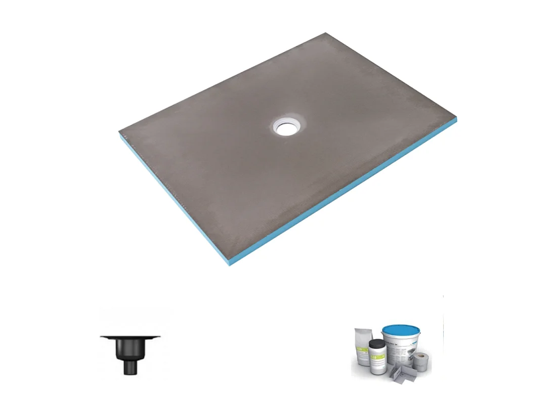 Receveur de douche à carreler 150 x 90 WEDI Fundo Primo rectangle écoulement centré + bonde verticale + kit d'étanchéité
