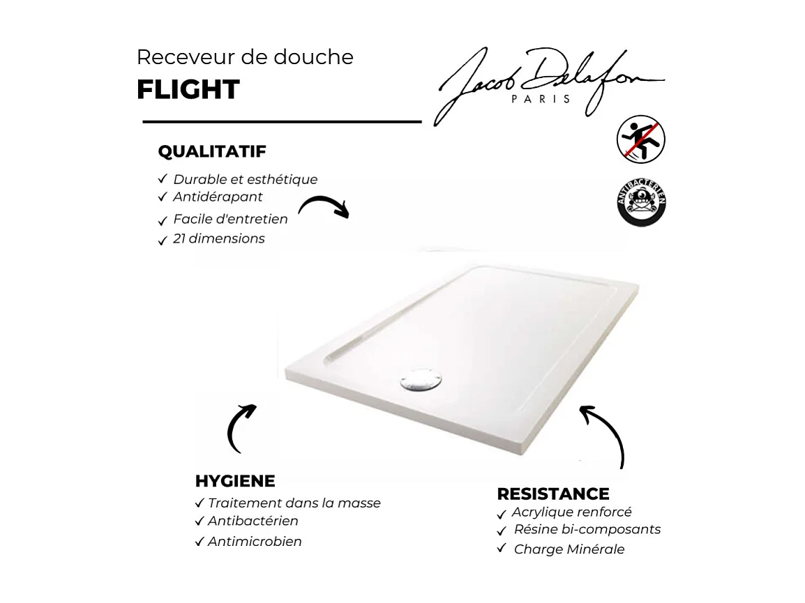 Receveur de douche JACOB DELAFON Flight rectangle extra plat antidérapant 140 x 76 cm
