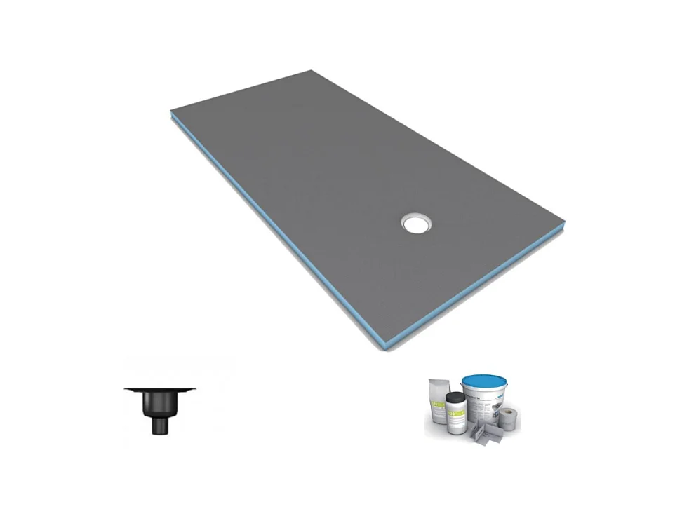 Receveur de douche à carreler 200 x 100 WEDI Fundo Primo rectangle écoulement excentré + bonde verticale + kit d'étanchéité