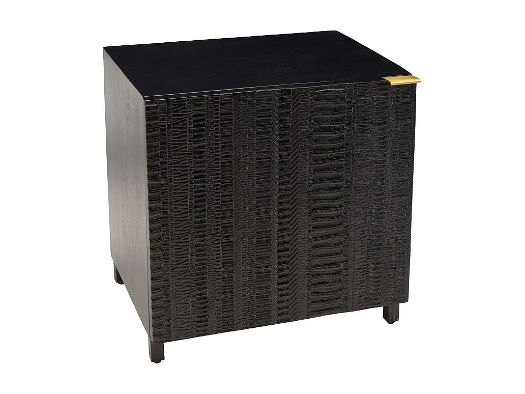 GLORIA - Table de chevet en bois de manguier 1 porte sculptée noir