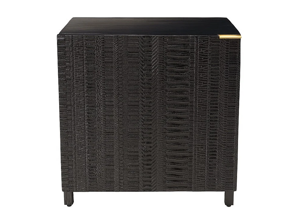 GLORIA - Table de chevet en bois de manguier 1 porte sculptée noir