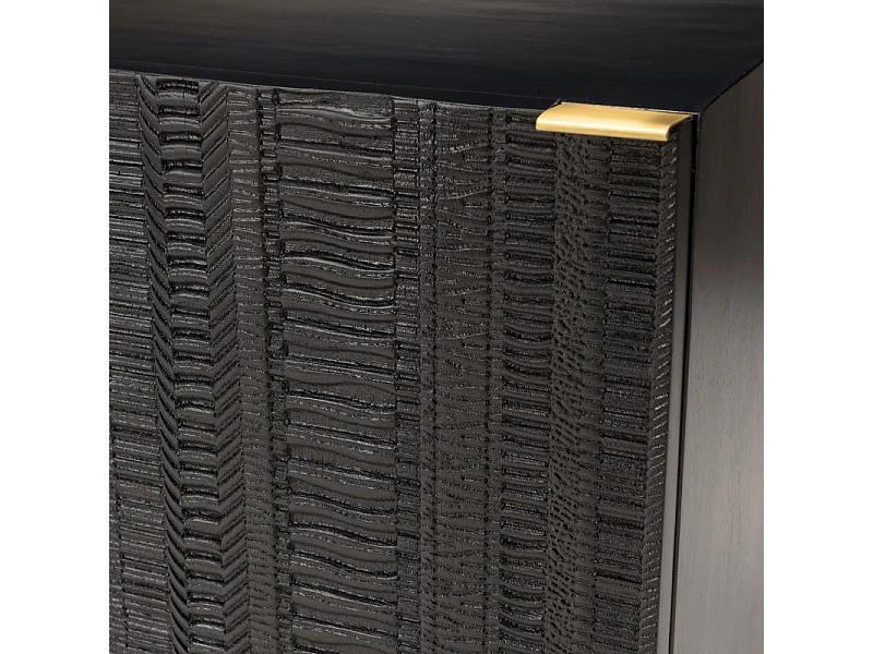 GLORIA - Table de chevet en bois de manguier 1 porte sculptée noir