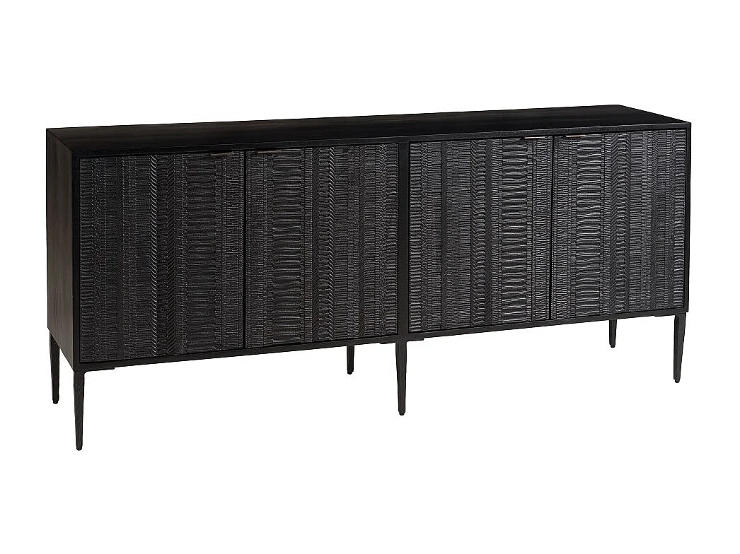 GLORIA - Buffet bois de manguier 4 portes sculptées noir