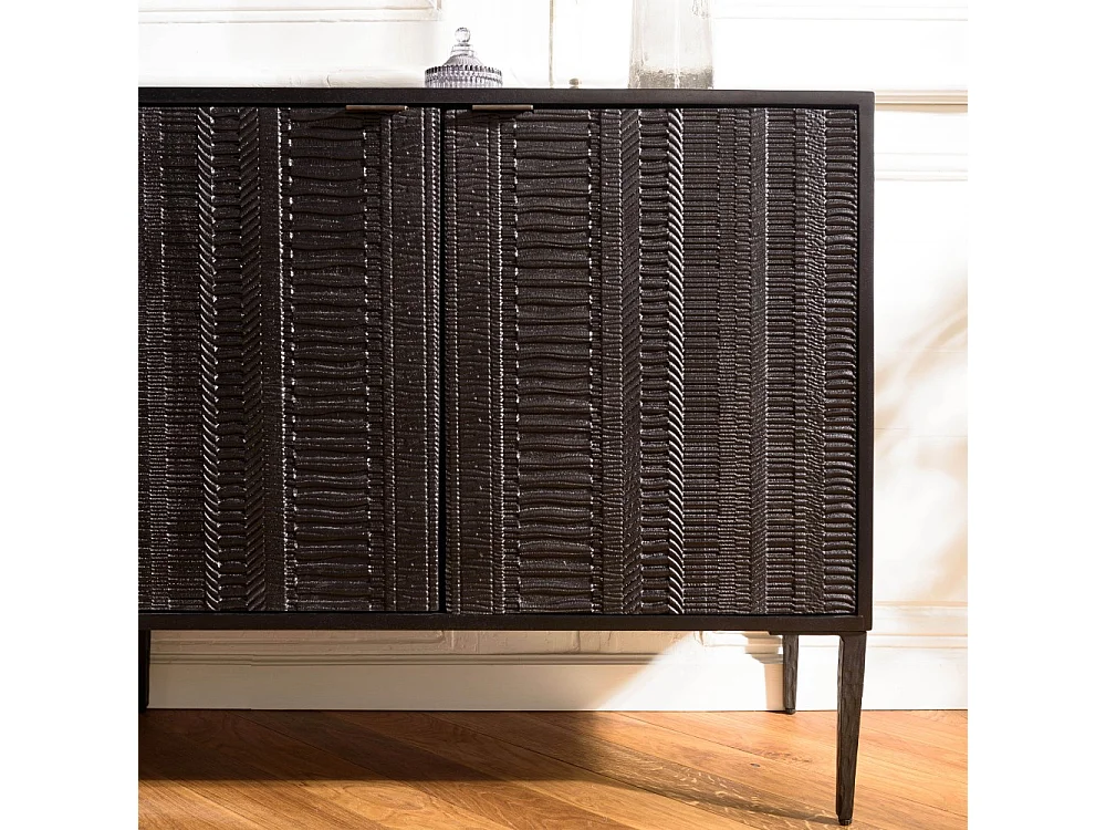 GLORIA - Buffet bois de manguier 4 portes sculptées noir