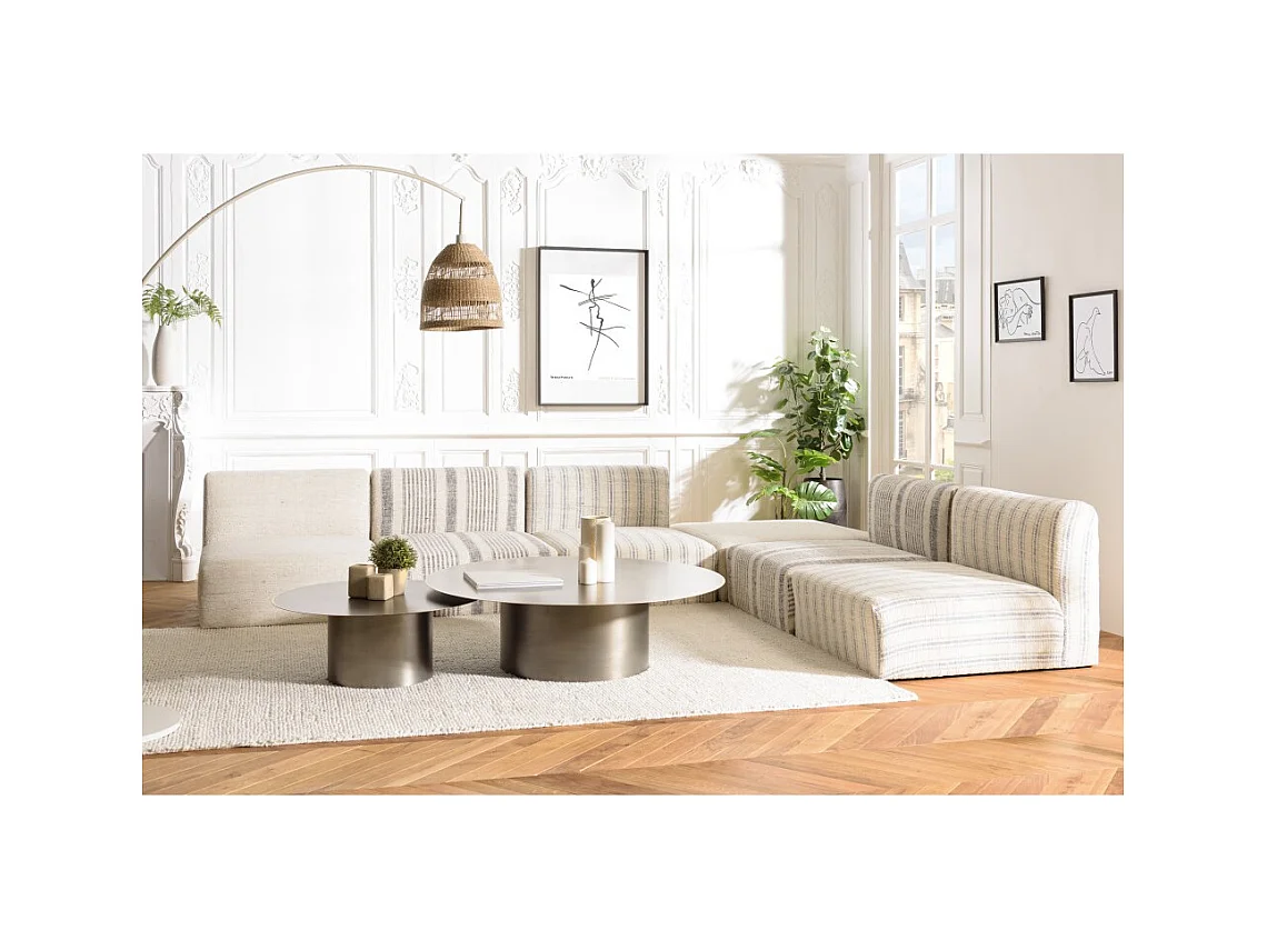 GLORIA - Canapé modulable 6 pièces en coton gris et beige