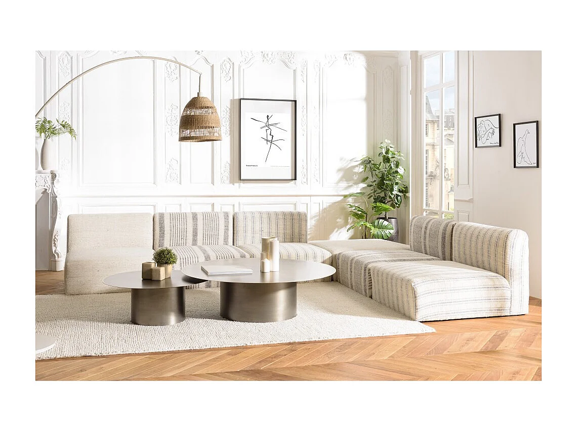 GLORIA - Canapé modulable 6 pièces en coton gris et beige