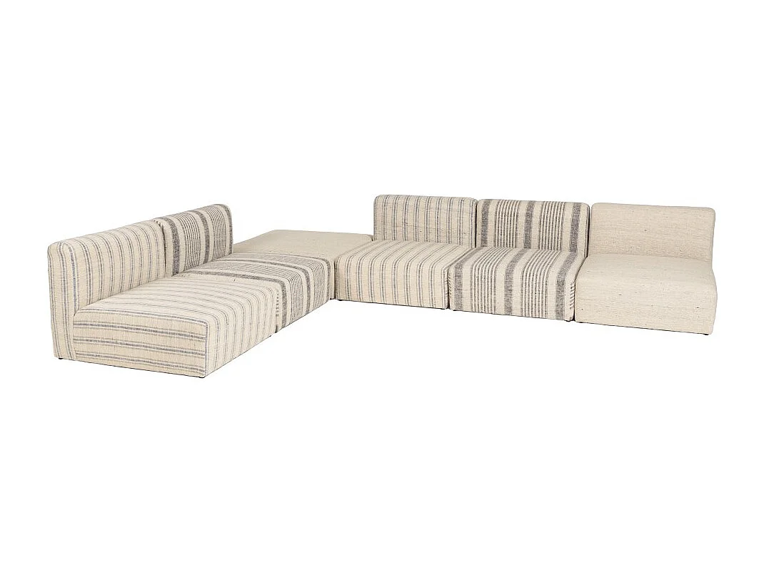 GLORIA - Canapé modulable 6 pièces en coton gris et beige