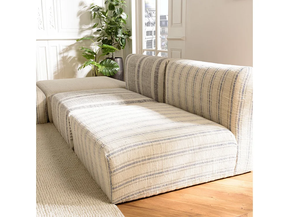 GLORIA - Canapé modulable 6 pièces en coton gris et beige
