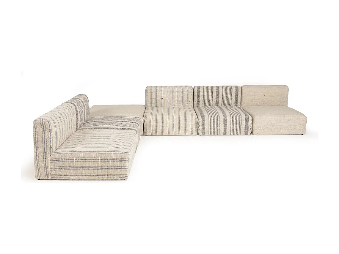 GLORIA - Canapé modulable 6 pièces en coton gris et beige