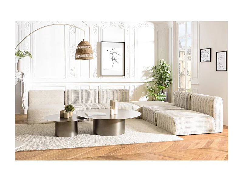 GLORIA - Canapé modulable 6 pièces en coton gris et beige