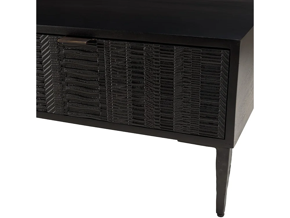 GLORIA - Table basse en bois de manguier 2 tiroirs sculptés noir