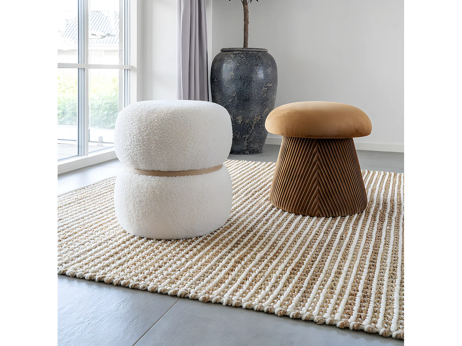 Hampton Pouf Velour Ø39cm ocker.