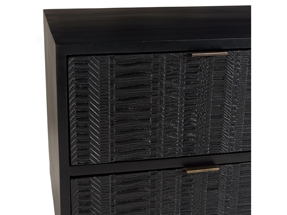 GLORIA - Meuble TV bois de manguier 2 portes 2 tiroirs sculptés noir