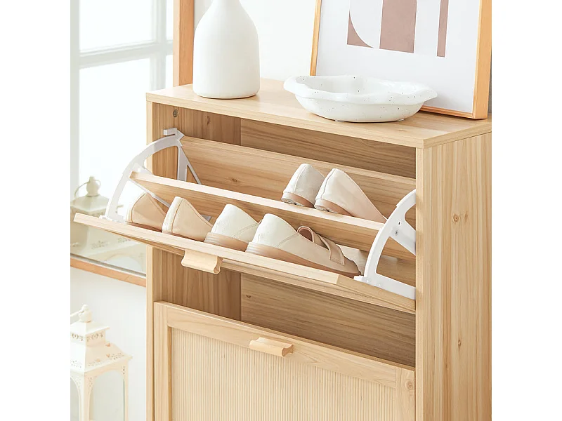 SoBuy Schoenenkast met 2 kleppen, schoenenkist, schoenenrek, schoenenopbergmeubel met 2 deuren, gangmeubel 60 x 24 x 80 cm, FSR160-N