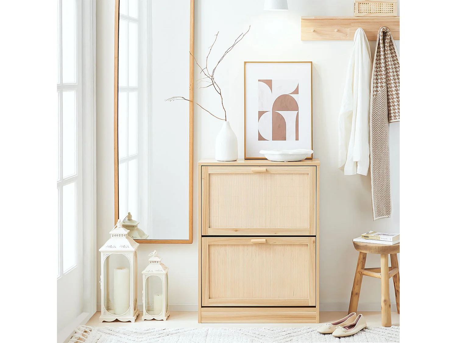 SoBuy Schoenenkast met 2 kleppen, schoenenkist, schoenenrek, schoenenopbergmeubel met 2 deuren, gangmeubel 60 x 24 x 80 cm, FSR160-N