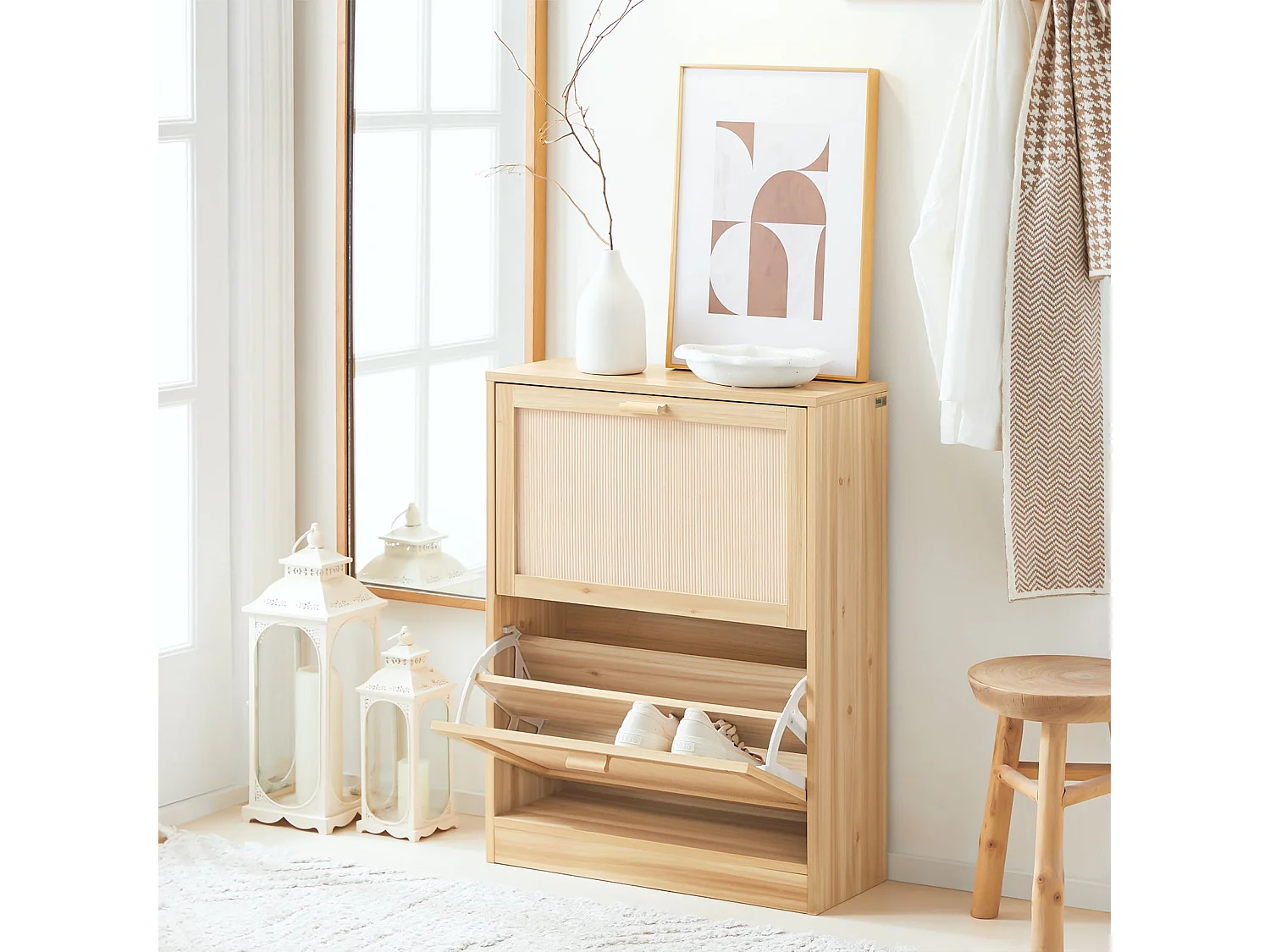 SoBuy Schoenenkast met 2 kleppen, schoenenkist, schoenenrek, schoenenopbergmeubel met 2 deuren, gangmeubel 60 x 24 x 80 cm, FSR160-N