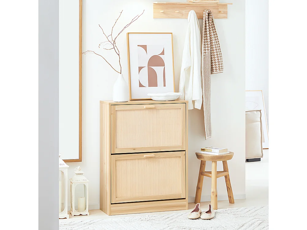 SoBuy Schoenenkast met 2 kleppen, schoenenkist, schoenenrek, schoenenopbergmeubel met 2 deuren, gangmeubel 60 x 24 x 80 cm, FSR160-N