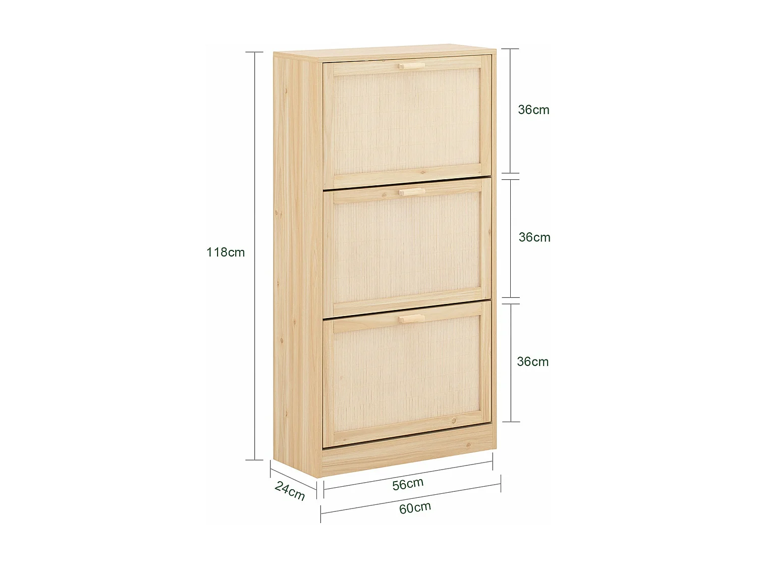 SoBuy Schoenenkast met 3 kleppen, schoenenkist, schoenenrek, schoenenopbergmeubel met 3 deuren, gangmeubel, 60x24x118 cm, houtkleur, FSR159-N