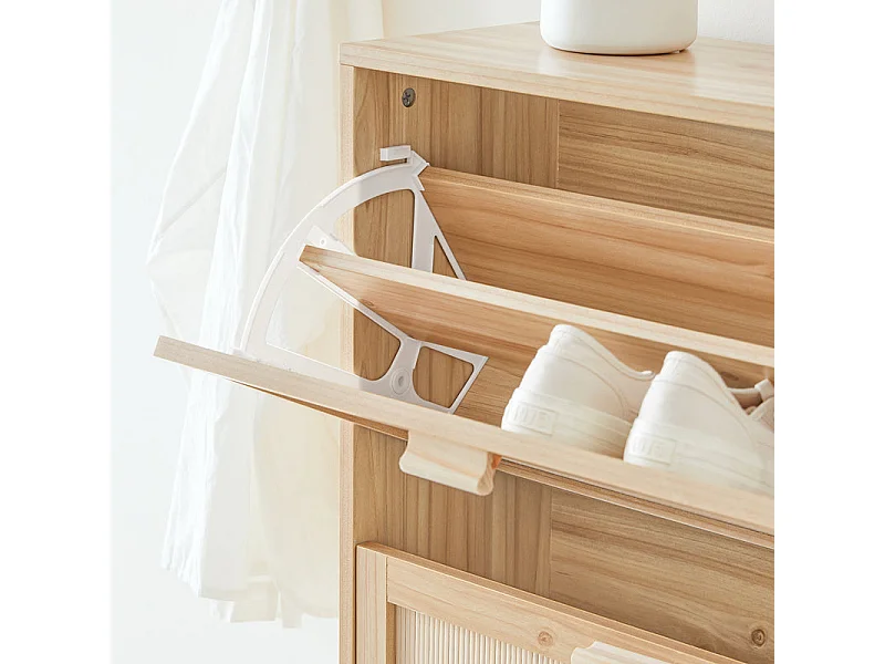 SoBuy Schoenenkast met 3 kleppen, schoenenkist, schoenenrek, schoenenopbergmeubel met 3 deuren, gangmeubel, 60x24x118 cm, houtkleur, FSR159-N