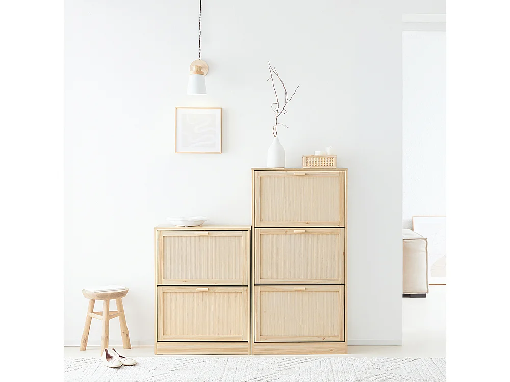 SoBuy Schoenenkast met 3 kleppen, schoenenkist, schoenenrek, schoenenopbergmeubel met 3 deuren, gangmeubel, 60x24x118 cm, houtkleur, FSR159-N