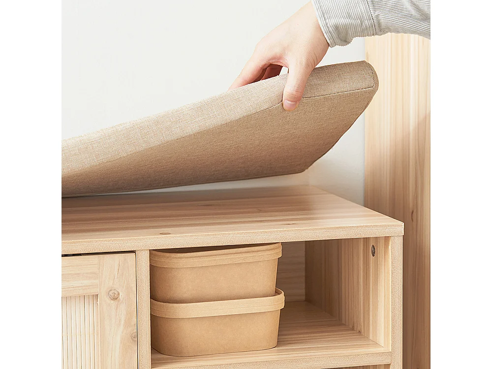 SoBuy FSR163-N Banc à ChaussuresBanc de Rangement avec Coussin Rembourré, Étagères et 2 Portes Coulissantes