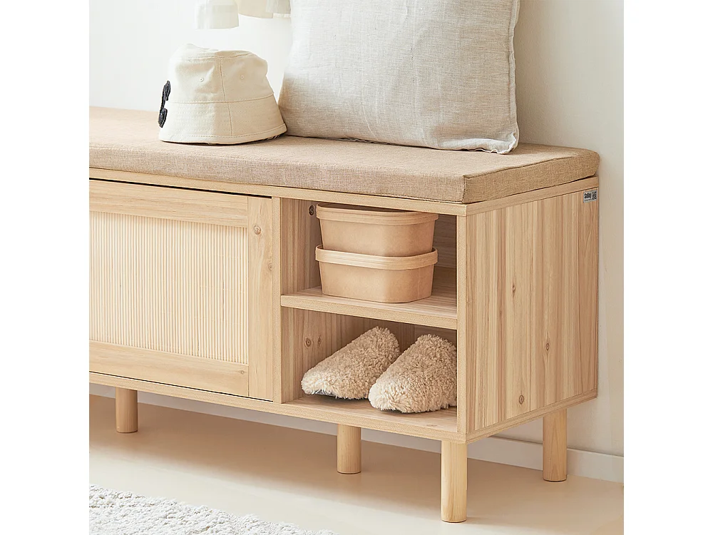 SoBuy FSR163-N Banc à ChaussuresBanc de Rangement avec Coussin Rembourré, Étagères et 2 Portes Coulissantes