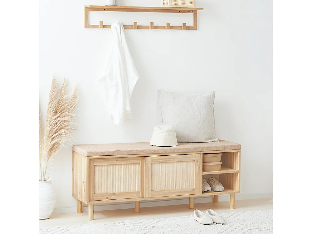 SoBuy FSR163-N Banc à ChaussuresBanc de Rangement avec Coussin Rembourré, Étagères et 2 Portes Coulissantes