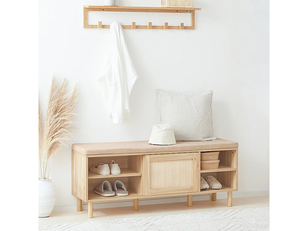 SoBuy FSR163-N Banc à ChaussuresBanc de Rangement avec Coussin Rembourré, Étagères et 2 Portes Coulissantes