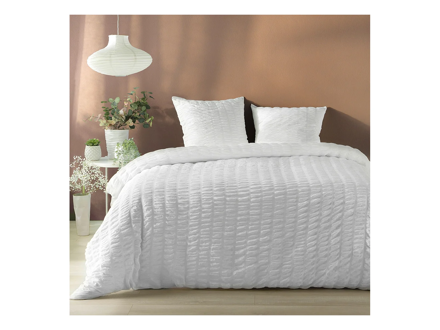 Beddengoed Set 3-delig "Plissia" Wit 240x220cm Geplisseerde Microvezel