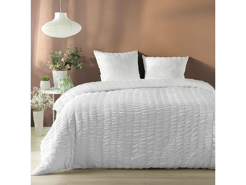 Komplet pościeli 3 częściowy "Plissia" Biały 240x220cm Mikrofibra Plisowana